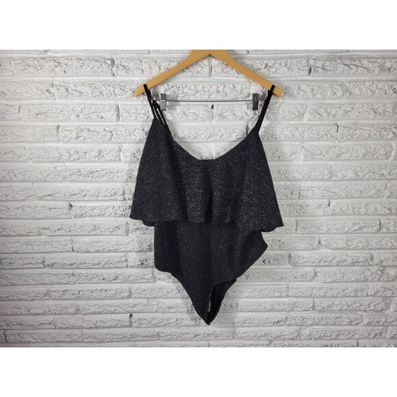 Forever 21 Women Bodysuit 3X Plus Knit Black Metallic Adjustable BLA11E - Picture 5 of 9